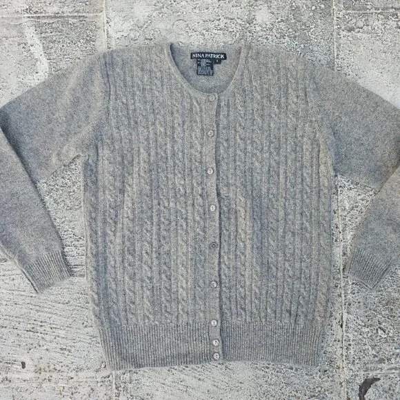 Nina Patrick Women Cardigan Sweater Button Front Gray Lamp Wool Size S - Picture 2 of 9